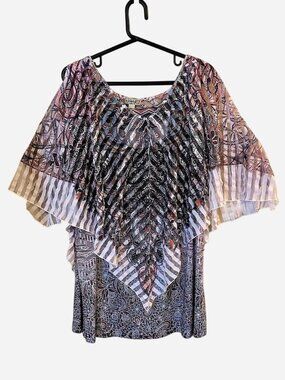 One World 2pc Tunic Blue Pink Sheer Chiffon Cold Shoulder 3XL